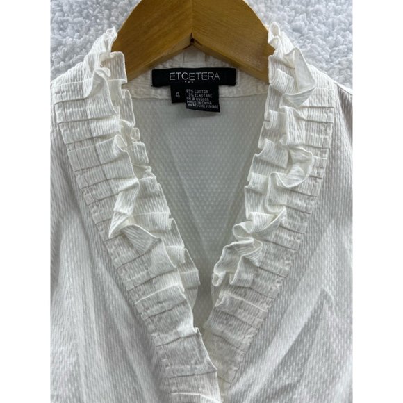 Etcetera Womens Button Front Shirt White Textured Sleeveless V Neck Stretch 4 - Picture 3 of 7